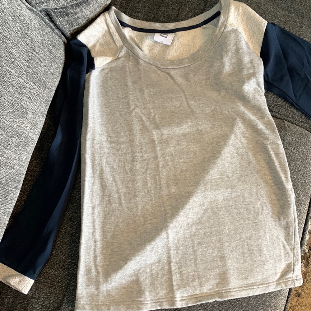 Mama Licious mixed media maternity sweater in grey and navy